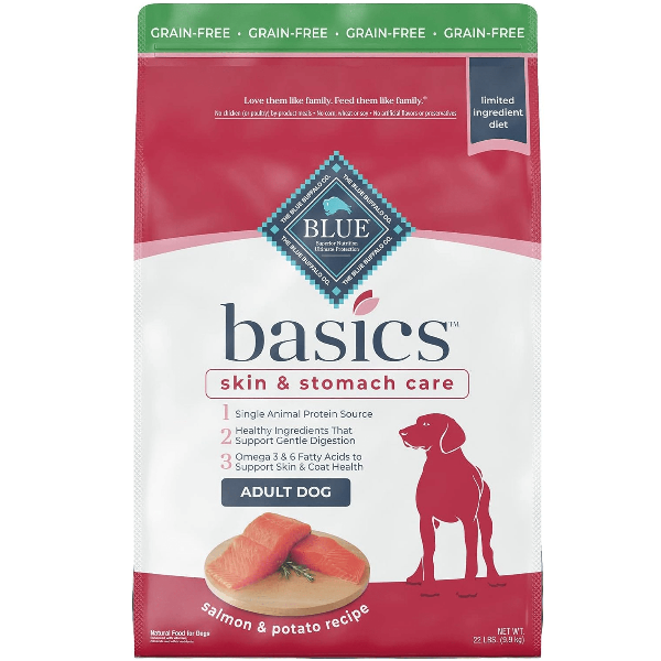 Blue Basics - Chien Adulte Saumon et Pomme de Terre - Nourriture Sèche à Ingrédients Limités Sans Grains pour Chiens