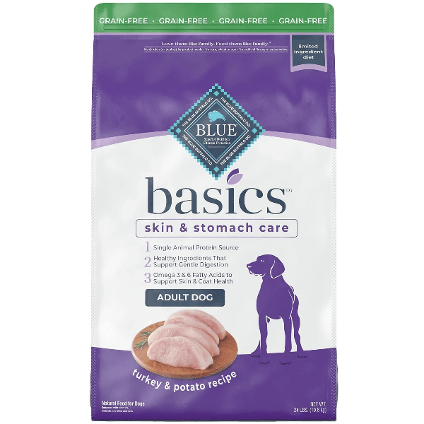 Blue Basics - Dinde et Pomme de Terre - Nourriture Sèche Sans Grains à Ingrédients Limités avec Bouchées LifeSource pour Chiens Adultes