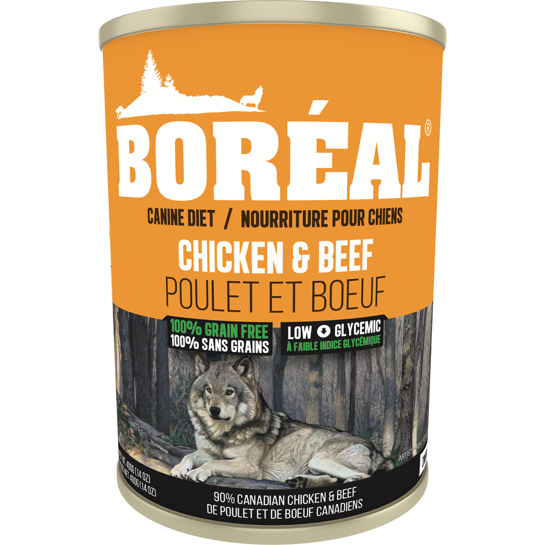 Boréal - Poulet de Chair Cobb et Boeuf Angus - Nourriture Humide Sans Grains en Pâté pour Chiens