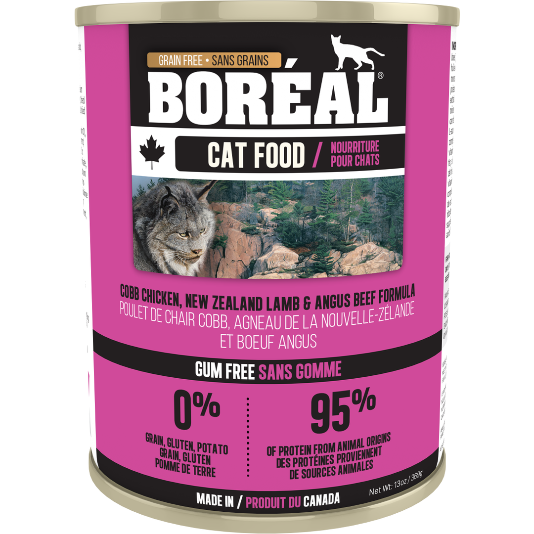 Boréal - Poulet de Chair Cobb, Agneau de la Nouvelle-Zélande et Boeuf Angus - Nourriture Humide Sans Grains en Pâté pour Chats