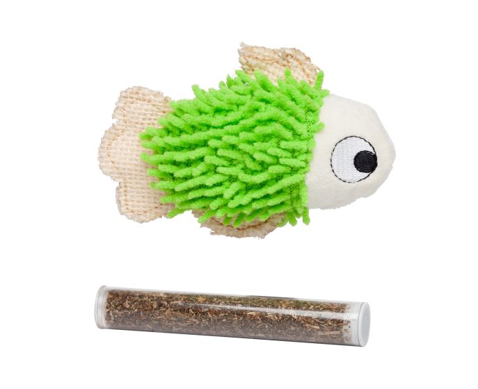 BüD'z - Poisson avec Pochette et Tube D'Herbe à Chat, 11.5 cm - Jouet pour Chats