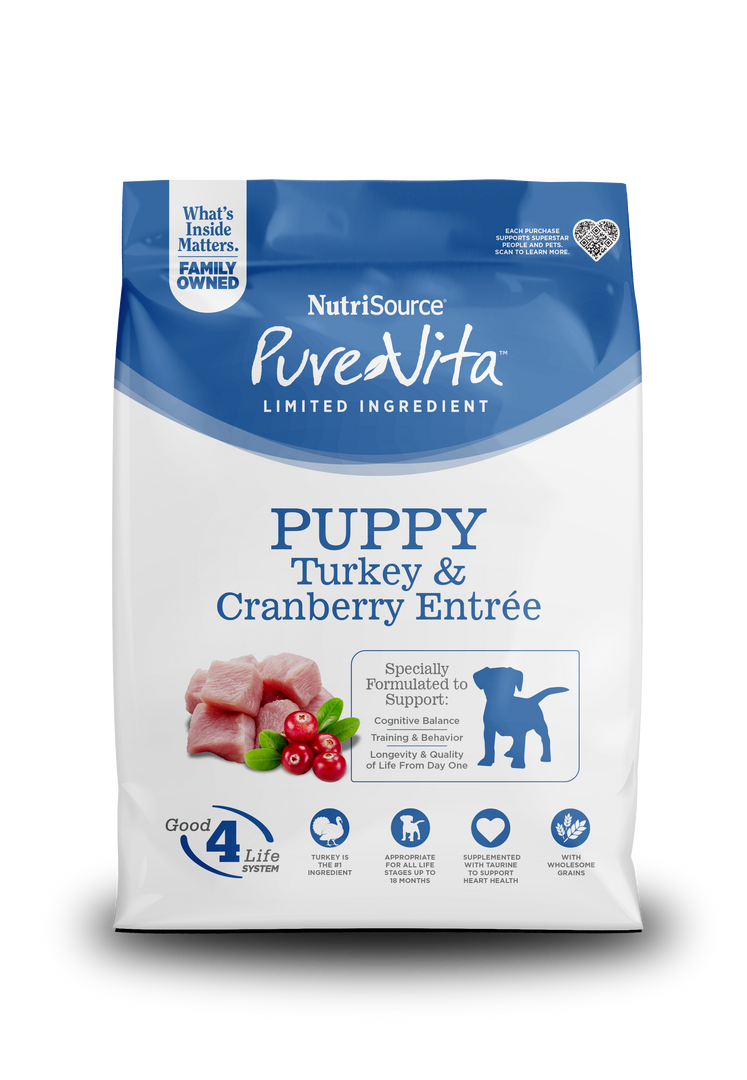 NutriSource PureVita - Chiot Dinde et Canneberge - Nourriture Sèche à Ingrédients Limités pour Chiens