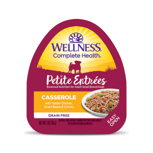 Wellness Petite Entrées - Casserole Poulet Tendre, Haricots Verts et Carottes - Nourriture Humide Sans Grains pour Chiens de Petites Races