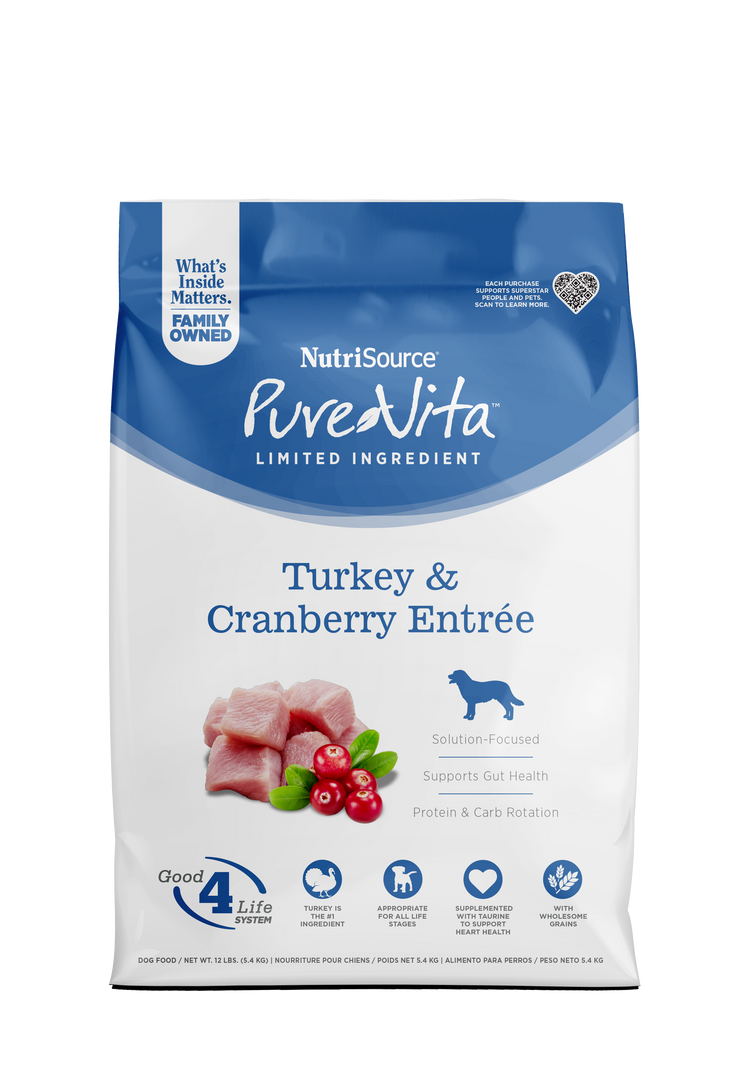NutriSource PureVita - Chien Dinde et Canneberge - Nourriture Sèche à Ingrédients Limités pour Chiens