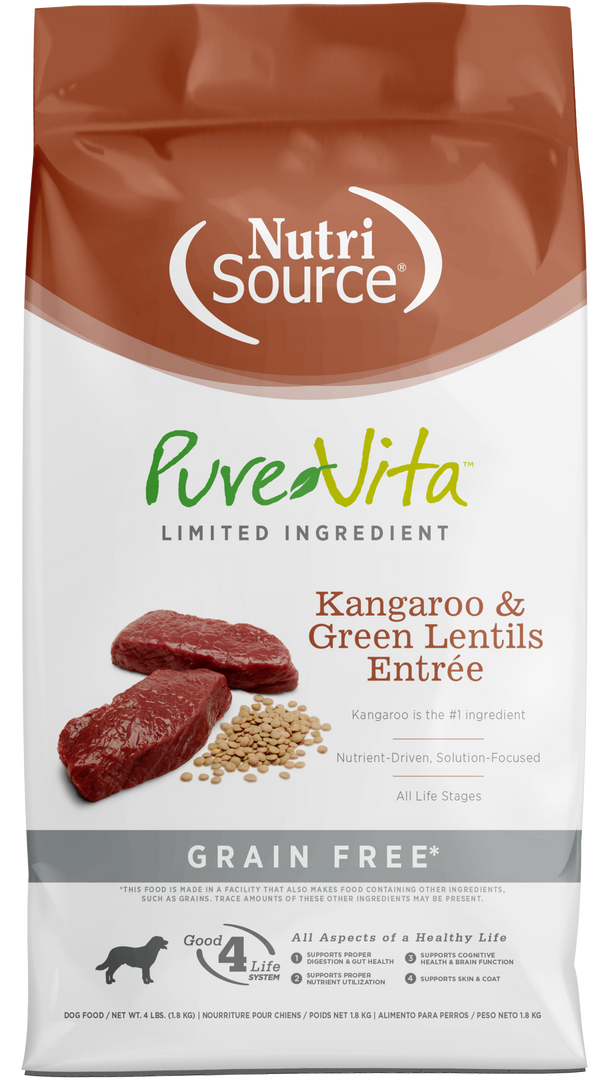 NutriSource PureVita - Chien Kangourou et Lentilles - Nourriture Sèche à Ingrédients Limités Sans Grains pour Chiens