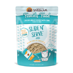 Weruva Slide N' Serve - Chat "Family Food" Pâté de Poitrine de Poulet et Thon dans une Purée Hydratante - Nourriture Humide Sans Grains pour Chats en Pochette