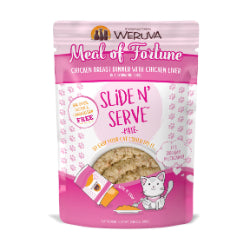 Weruva Slide N' Serve - Chat "Meal of Fortune" Pâté de Poitrine de Poulet et Foie de Poulet dans une Purée Hydratante - Nourriture Humide Sans Grains pour Chats en Pochette