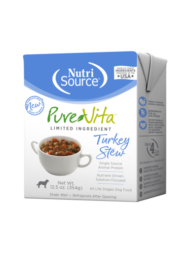 NutriSource PureVita - Chien Ragoût de Dinde à Ingrédients Limités - Nourriture Humide pour Chiens en Tetra Pak