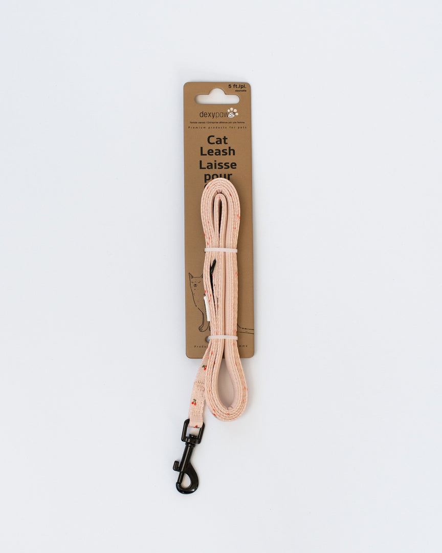 DEXYPAWS Chat Laisse Polyester Motifs Cerises 5' Beige Naturel