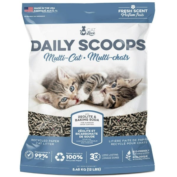 Cat Love Daily Scoops - Multi-ChatsParfum Frais - Litière Écologique et Biodégradable Faite de Papier Recyclé pour ChatsMultiples