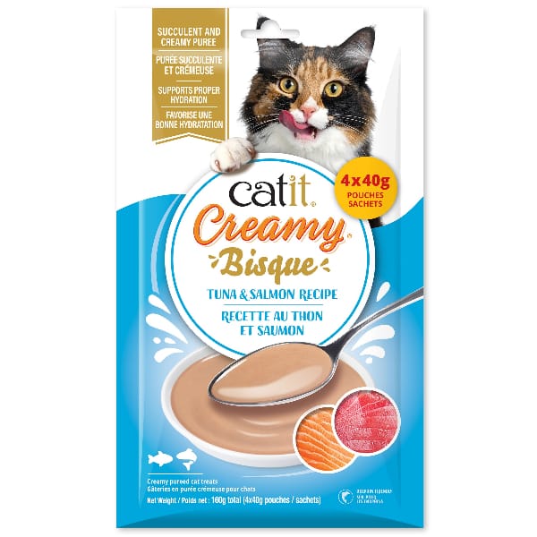 Catit Creamy - Bisque au Thon et Saumon - Gâteries à Lécher Sans Grains pour Chats
