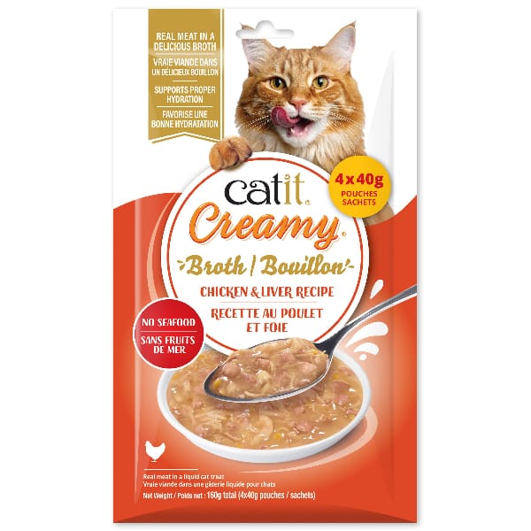 Catit Creamy - Bouillon au Poulet, Assortiment - Gâteries à Lécher Sans Grains pour Chats