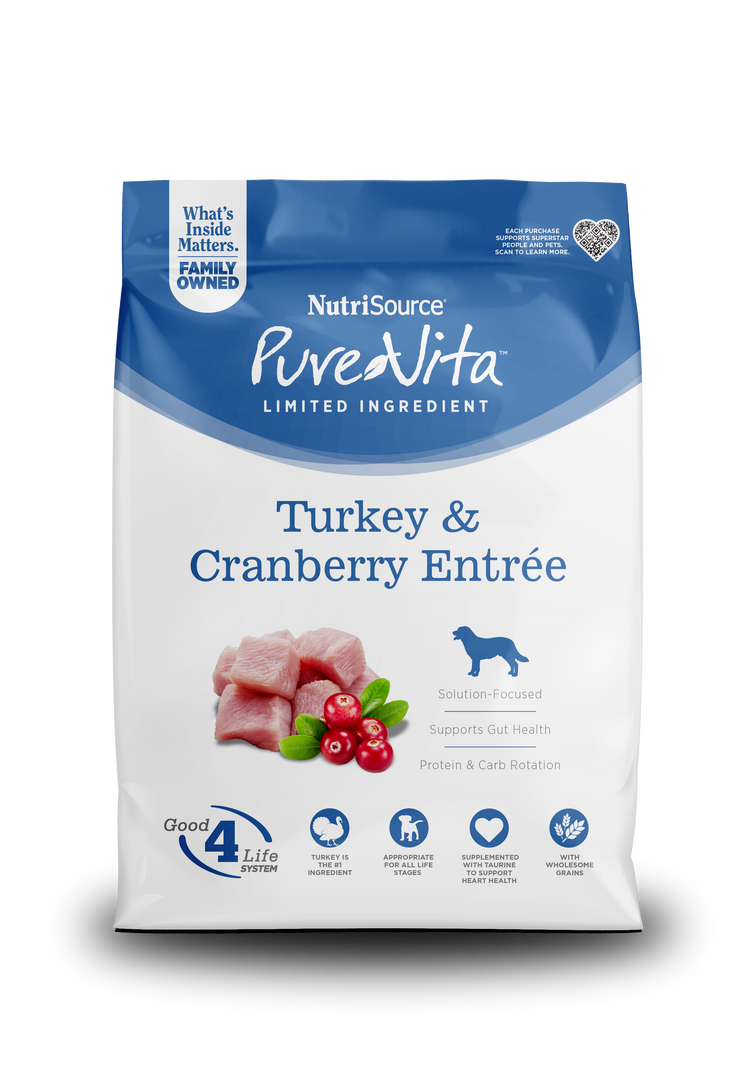 NutriSource PureVita - Chien Dinde et Canneberge - Nourriture Sèche à Ingrédients Limités pour Chiens