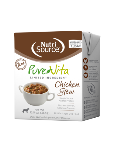 NutriSource PureVita - Chien Ragoût de Poulet à Ingrédients Limités - Nourriture Humide pour Chiens en Tetra Pak