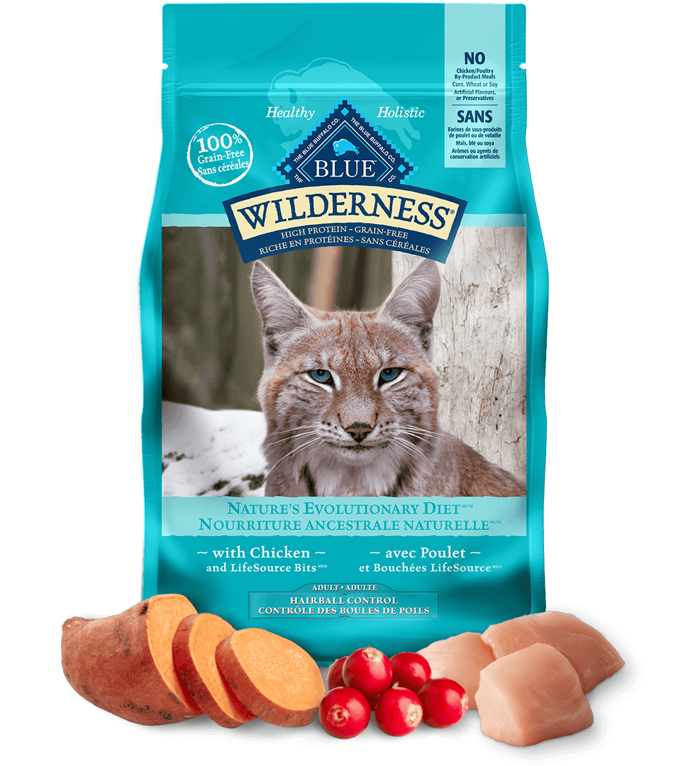 Blue Wilderness - Chat d'Intérieur Adulte Boules de Poils Poulet et Bouchées LifeSource - Nourriture Sèche Sans Grains pour Chats