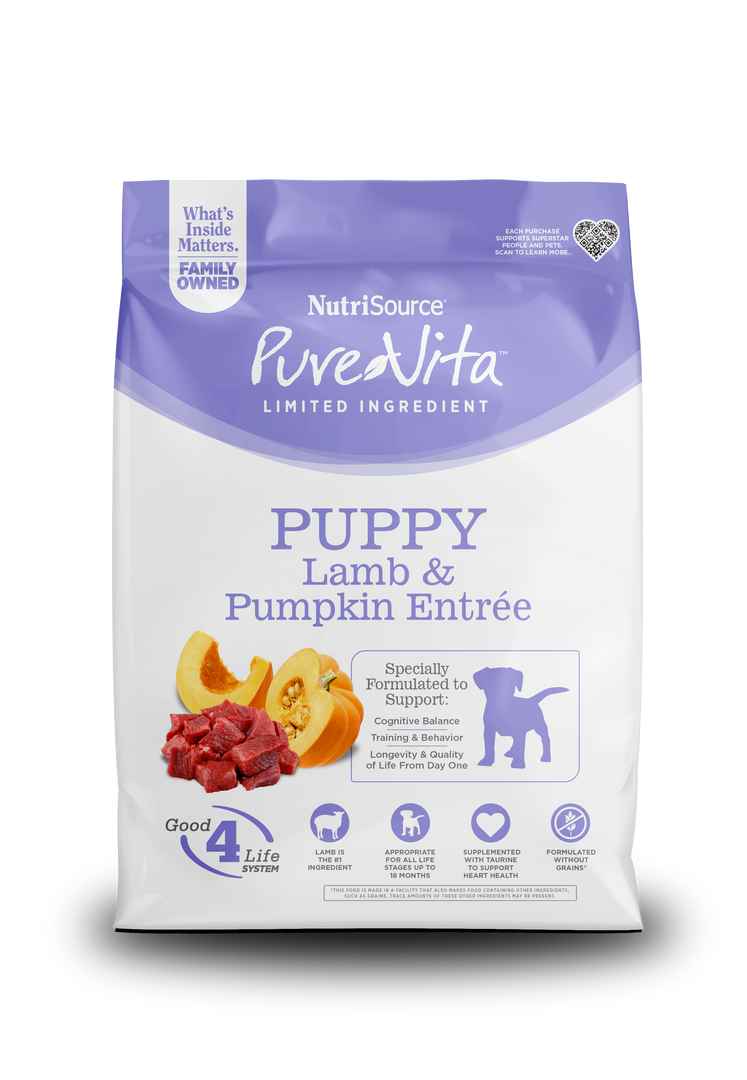 NutriSource PureVita - Chiot Agneau et Citrouille - Nourriture Sèche à Ingrédients Limités Sans Grains pour Chiens