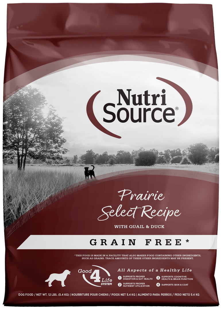 NutriSource - Chien Caille et Canard (Prairie Select) - Nourriture Sèche Sans Grains pour Chiens