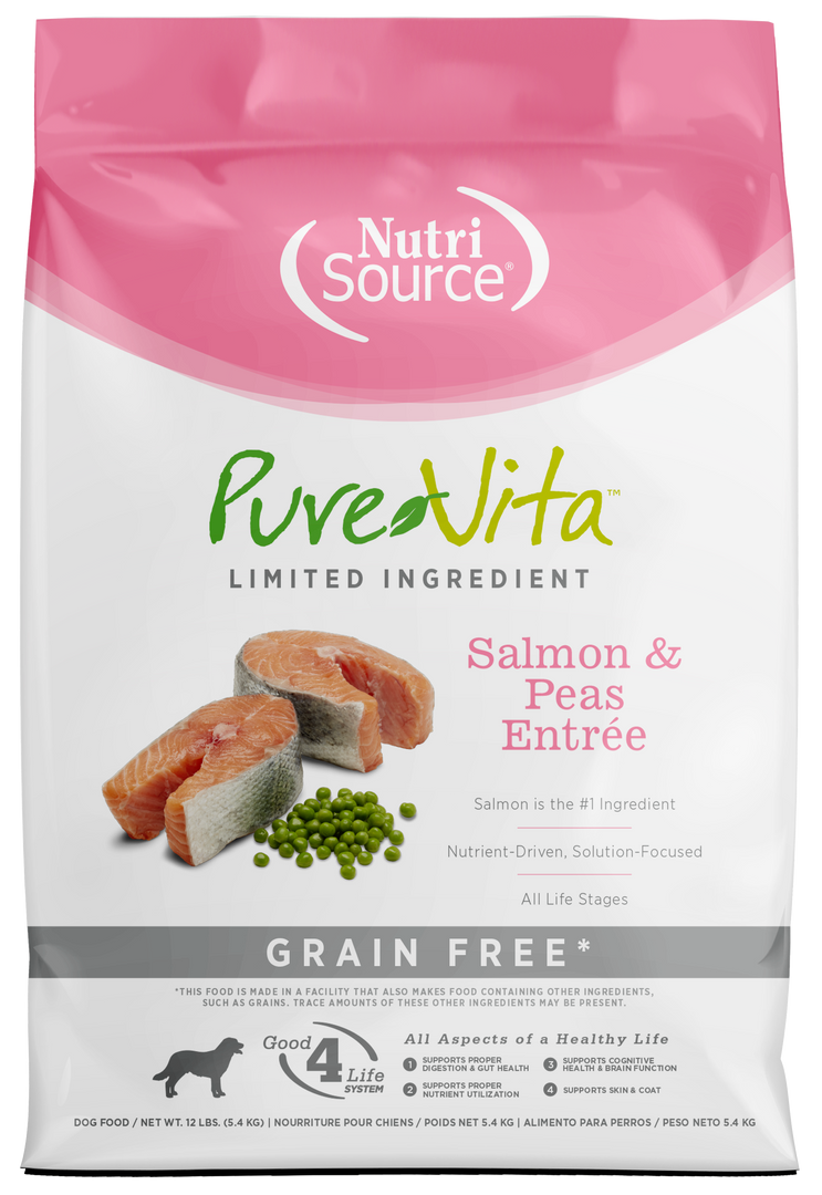 NutriSource PureVita - Chien Saumon et Pois - Nourriture Sèche à Ingrédients Limités Sans Grains pour Chiens