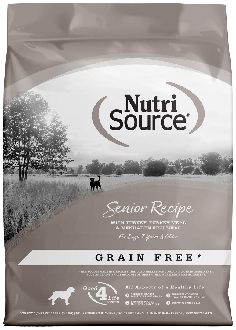 NutriSource - Chien Sénior Dinde et Poisson Blanc - Nourriture Sèche Sans Grains pour Chiens Âgés