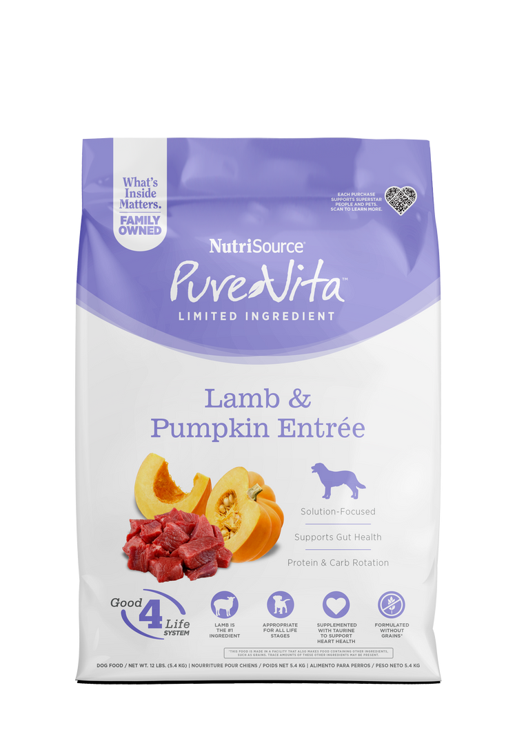 NutriSource PureVita - Chien Agneau et Citrouille - Nourriture Sèche à Ingrédients Limités Sans Grains pour Chiens