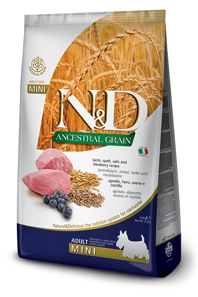 Farmina N&D Grains Ancestraux - Agneau, Épeautre, Avoine et Myrtille - Nourriture Sèche pour Chiens de Petites Races