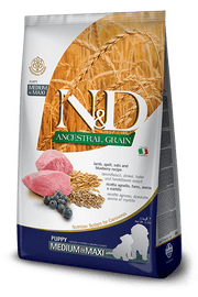Farmina N&D Grains Ancestraux - Agneau, Épeautre, Avoine et Myrtille - Nourriture Sèche pour Chiots Moyennes et Grandes Races