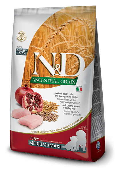 Farmina N&D Grains Ancestraux - Chiot Moyenne et Grande Race Poulet et Grenade - Nourriture Sèche pour Chiens