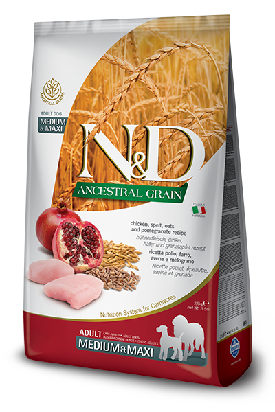 Farmina N&D Grains Ancestraux - Chien Moyenne et Grande Race Poulet et Grenade - Nourriture Sèche pour Chiens