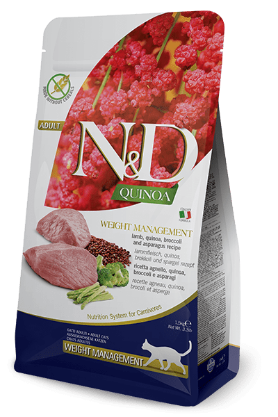 Famina N&D Quinoa - Gestion du Poids, Agneau- Nourriture Sèche Sans Grains pour Chats Adultes