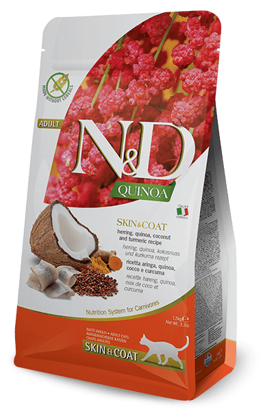 Famina N&D Quinoa - Chat Peau & Pelage Hareng - Nourriture Sèche Sans Grains pour Chats