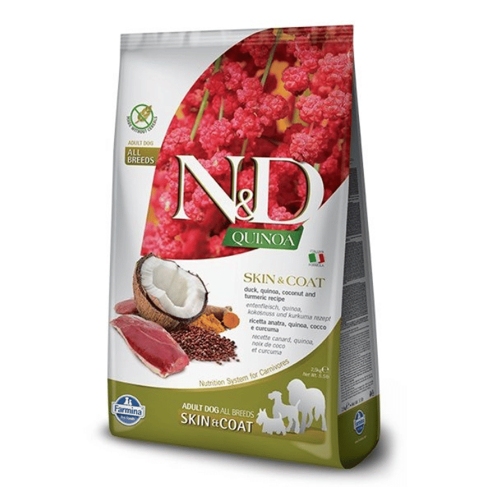Famina N&D Quinoa - Chien Moyenne et Grande Race Peau & Pelage Canard - Nourriture Sèche Sans Grains pour Chiens