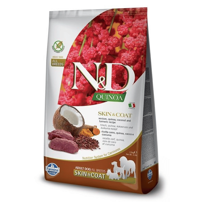 Famina N&D Quinoa - Chien Moyenne et Grande Race Peau & Pelage Cerf - Nourriture Sèche Sans Grains pour Chiens de Moyenne et Grande Race