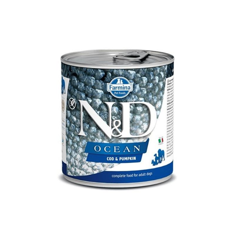 Famina N&D Océan - Chien Morue et Citrouille - Nourriture Humide Sans Grains pour Chiens