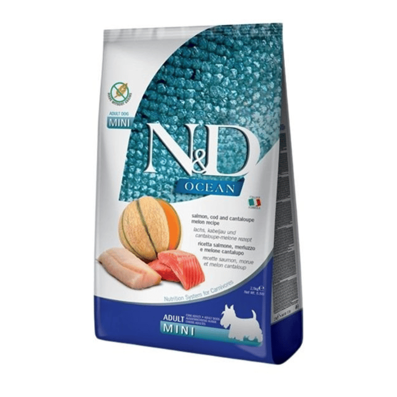 Farmina N&D Océan - Chien Petite Race Saumon, Morue et Cantaloup - Nourriture Sèche Sans Grains pour Chiens