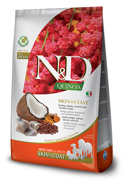 Famina N&D Quinoa - Chien Moyenne et Grande Race Peau & Pelage Hareng - Nourriture Sèche Sans Grains pour Chiens de Moyenne et Grande Race