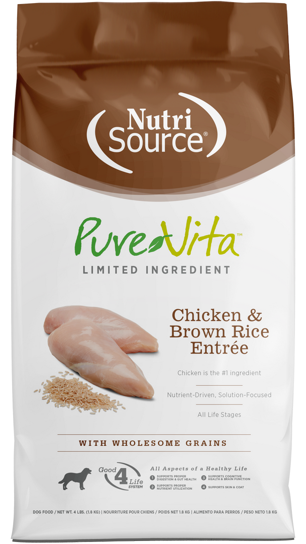 NutriSource PureVita - Chien Poulet et Riz Brun - Nourriture Sèche à Ingrédients Limités pour Chiens