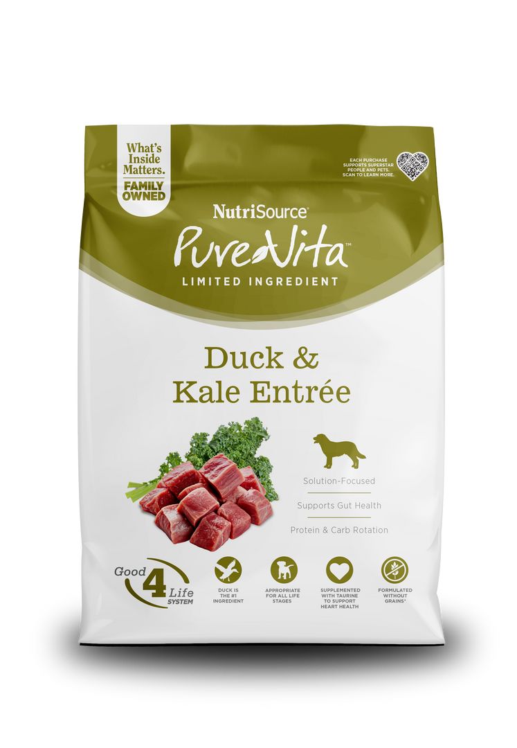 NutriSource PureVita - Chien Canard et Chou Frisé - Nourriture Sèche à Ingrédients Limités Sans Grains pour Chiens