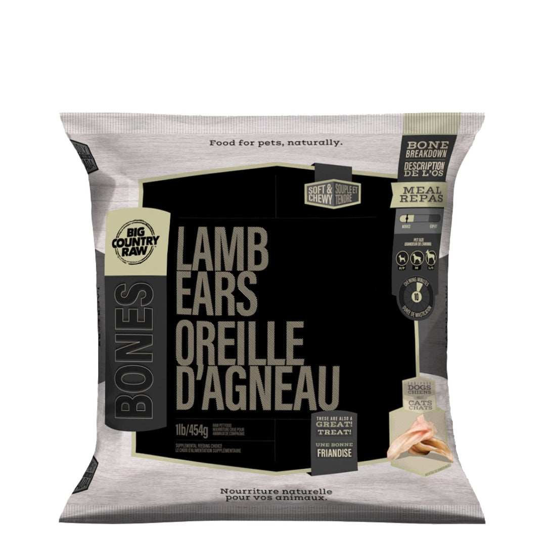 Big Country Raw - Oreilles d'Agneau - Gâteries Crues Congelées pour Chiens
