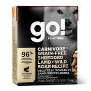 Petcurean Go! Solutions Carnivore - Agneau et Sanglier Effilochés en Sauce - Nourriture Humide Sans Grains pour Chiens en Tetra Pak