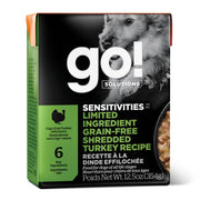 Petcurean Go! Solutions Sensitivities LID - Dinde Effilochée en Sauce - Nourriture Humide Sans Grains pour Chiens en Tetra Pak