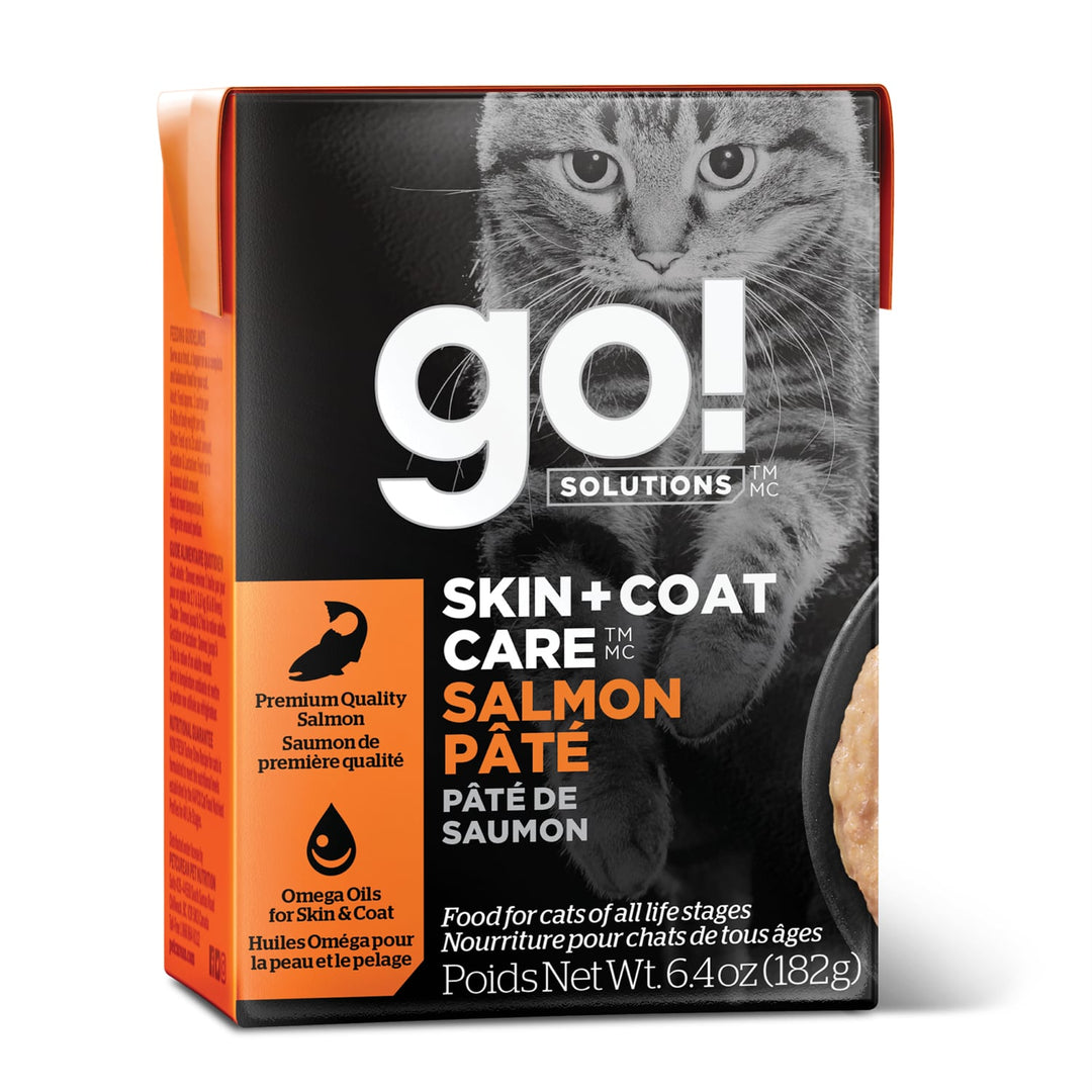 Petcurean Go! Solutions - Soin Peau et Pelage - Pâté de Saumon avec Grains - Nourriture Humide pour Chats en Tetra Pak