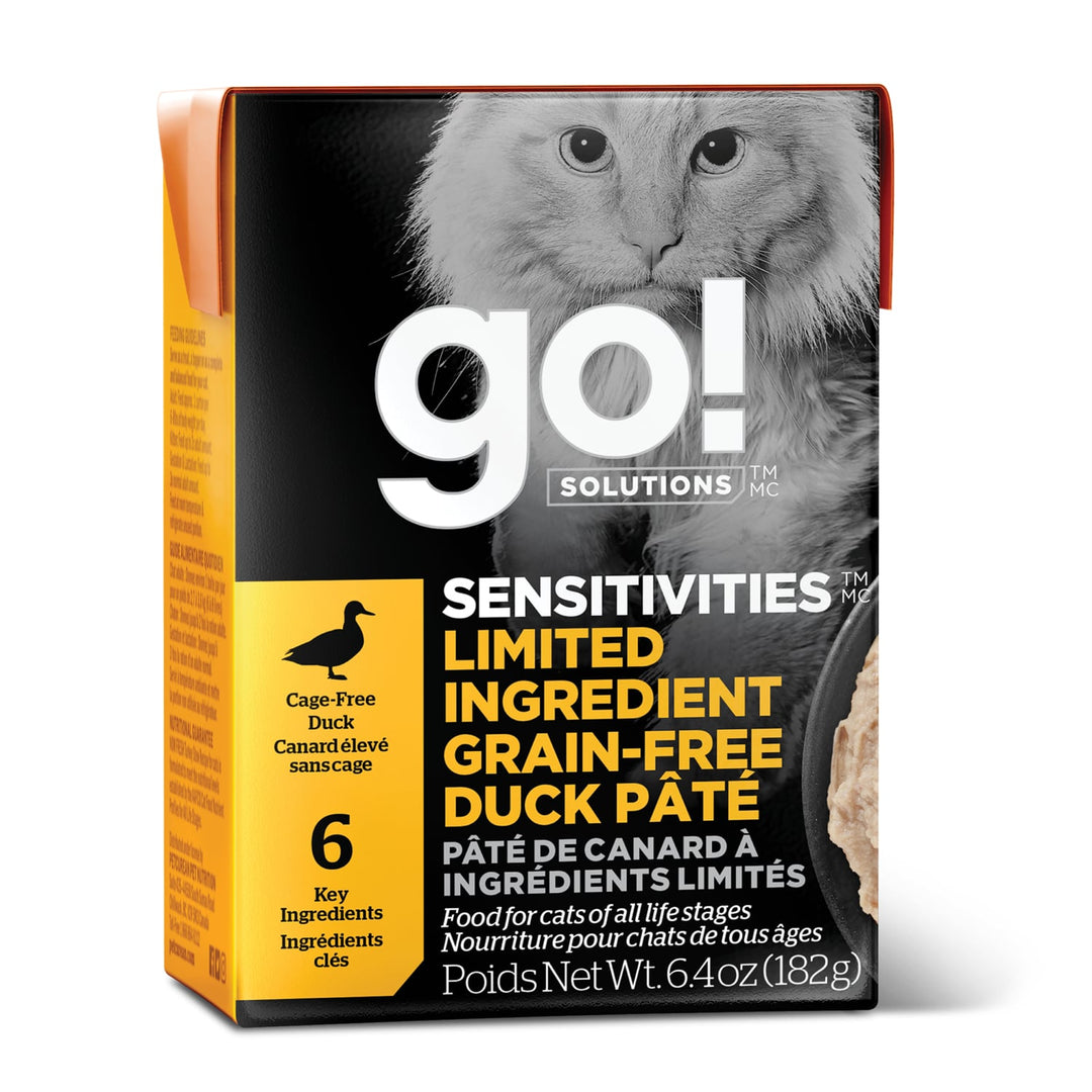 Petcurean Go! Solutions Sensitivities - Pâté de Canard - Nourriture Humide Sans Grains à Ingrédients Limités pour Chats en Tetra Pak