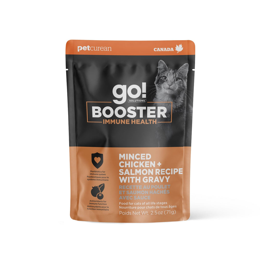 Petcurean Go! Solutions Booster - Santé Immunitaire - Poulet et Saumon Hachés avec Sauce - Nourriture Humide pour Chats en Sachet