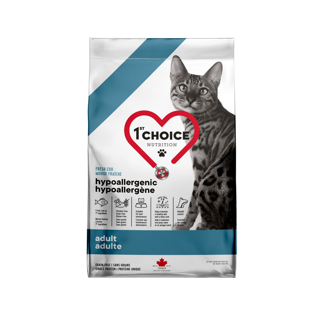 1st Choice - Hypoallergène, Morue Fraîche - Nourriture Sèche Sans Grains pour Chats Adultes