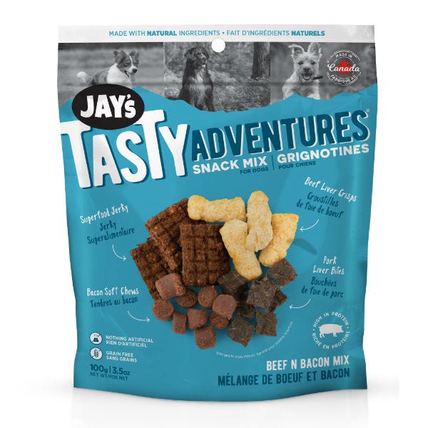 Jay's Tasty Adventures - Grignotines Boeuf et Bacon - Gâteries Déshydratées pour Chiens