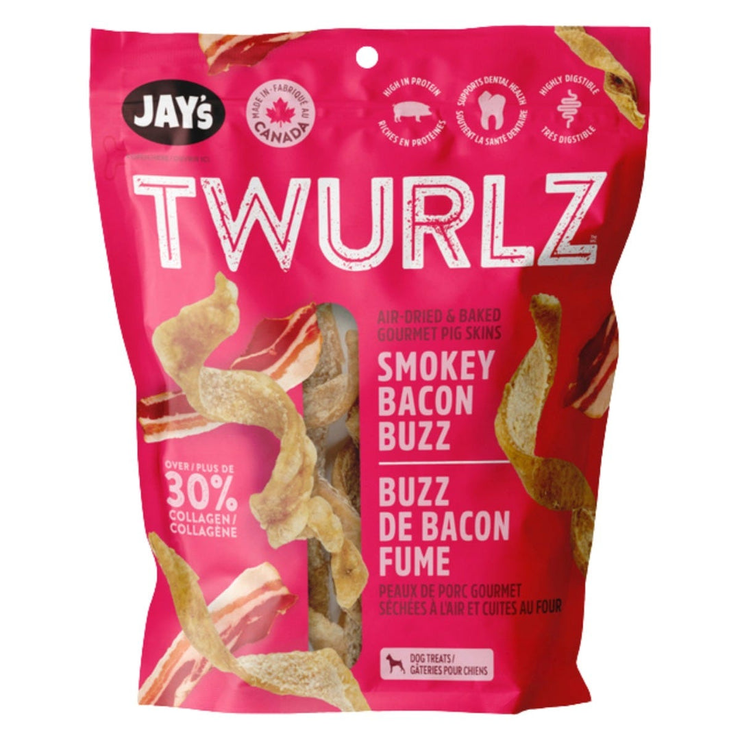 Jay's Twurlz - Peaux de Porc au Bacon Fumé - Gâteries Séchées à l'Air pour Chiens