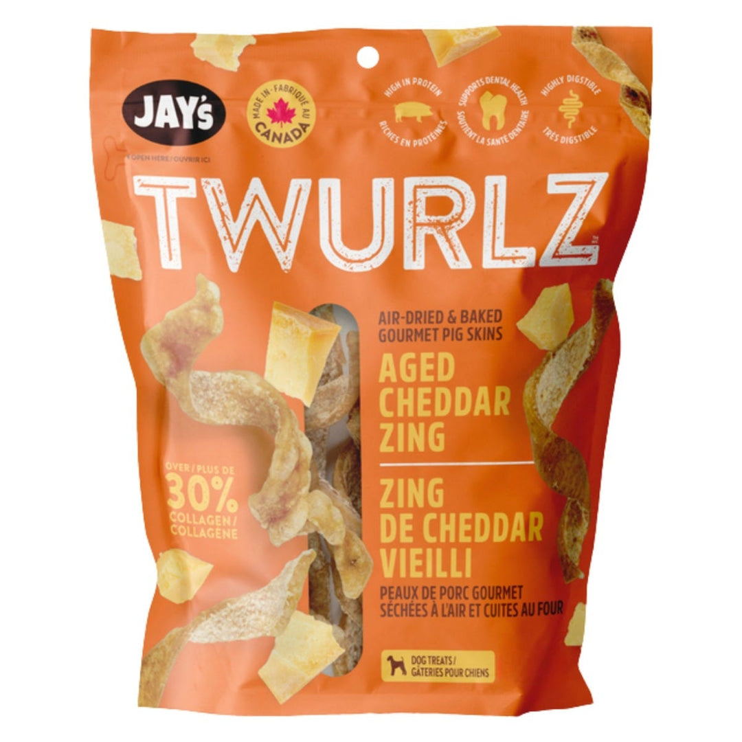 Jay's Twurlz - Peaux de Porc au Cheddar Vieilli - Gâteries Séchées à l'Air pour Chiens