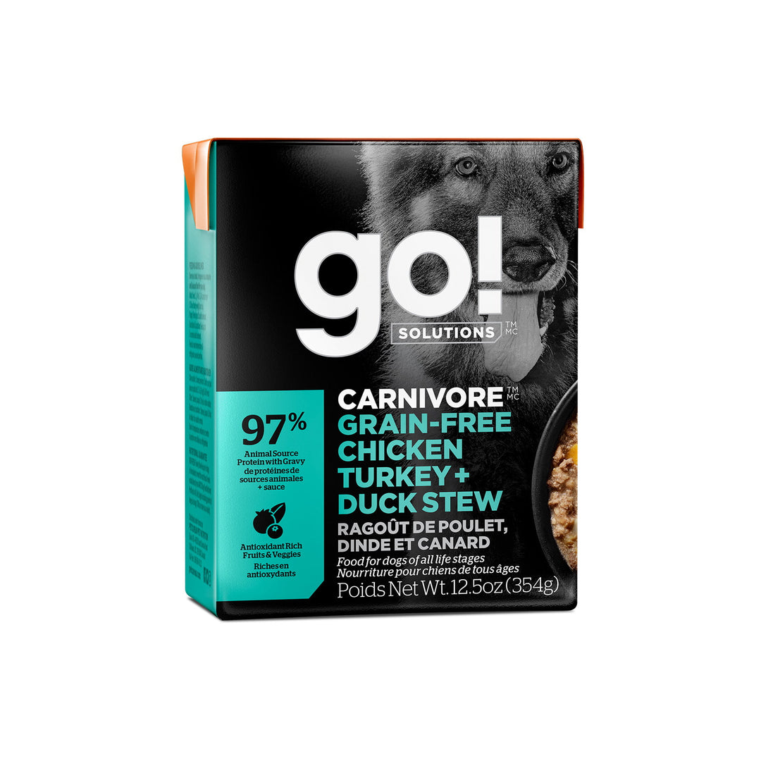 Petcurean Go! Solutions Carnivore - Chien Ragoût Poulet, Dinde et Canard - Nourriture Humide Sans Grains pour Chiens en Tetra Pak