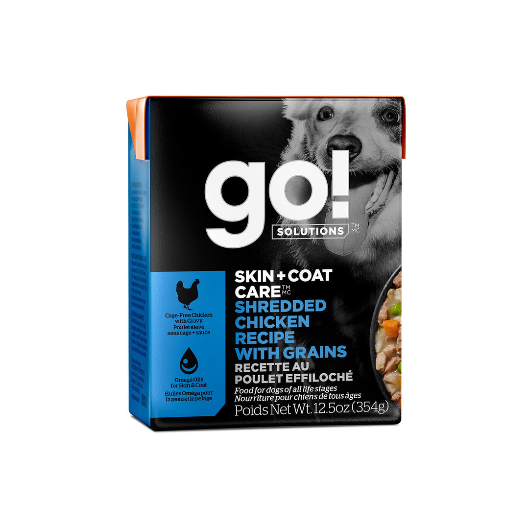 Petcurean Go! Solutions - Chien Soins Peau & Pelage, Poulet Éffiloché - Nourriture Humide pour Chiens en Tetra Pak
