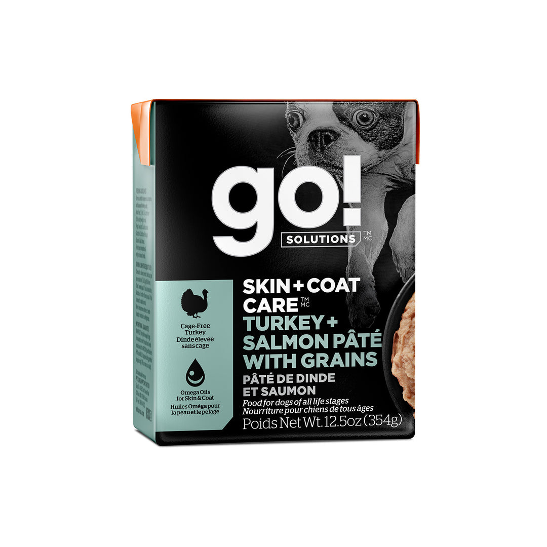 Petcurean Go! Solutions - Chien Soins Peau & Pelage, Pâté de Dinde et Saumon - Nourriture Humide pour Chiens en Tetra Pak